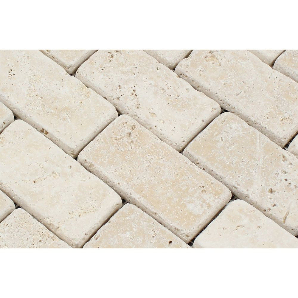 2 x 4 Tumbled Ivory Travertine Brick Mosaic Tile - Tilephile