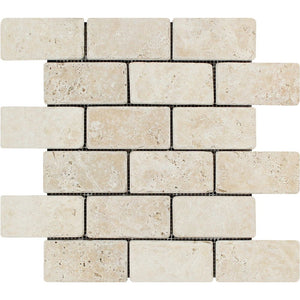 2 x 4 Tumbled Ivory Travertine Brick Mosaic Tile - Tilephile
