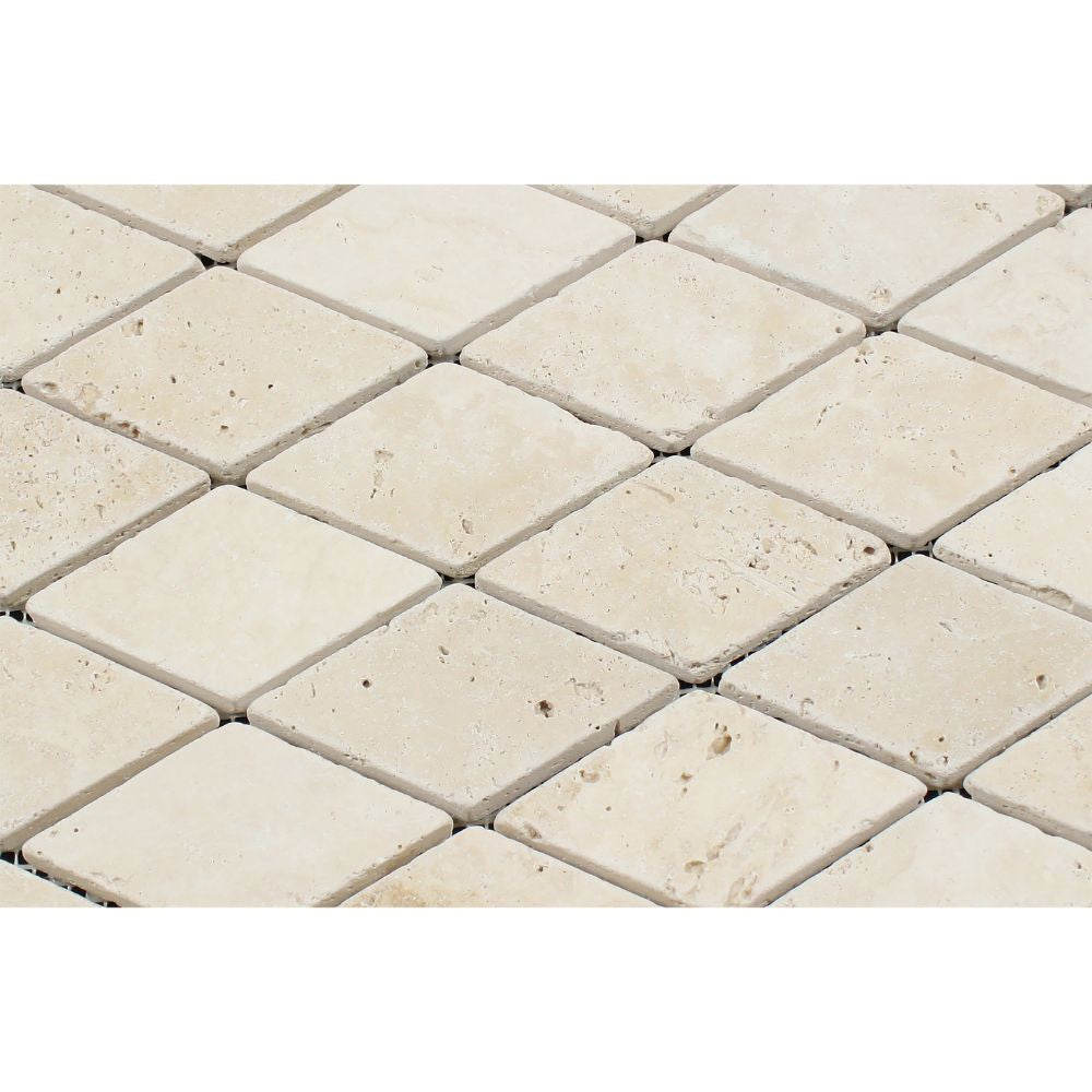 2 x 4 Tumbled Ivory Travertine Diamond Mosaic Tile - Tilephile