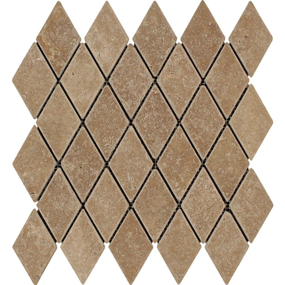 2 x 4 Tumbled Noce Travertine Diamond Mosaic Tile Sample - Tilephile