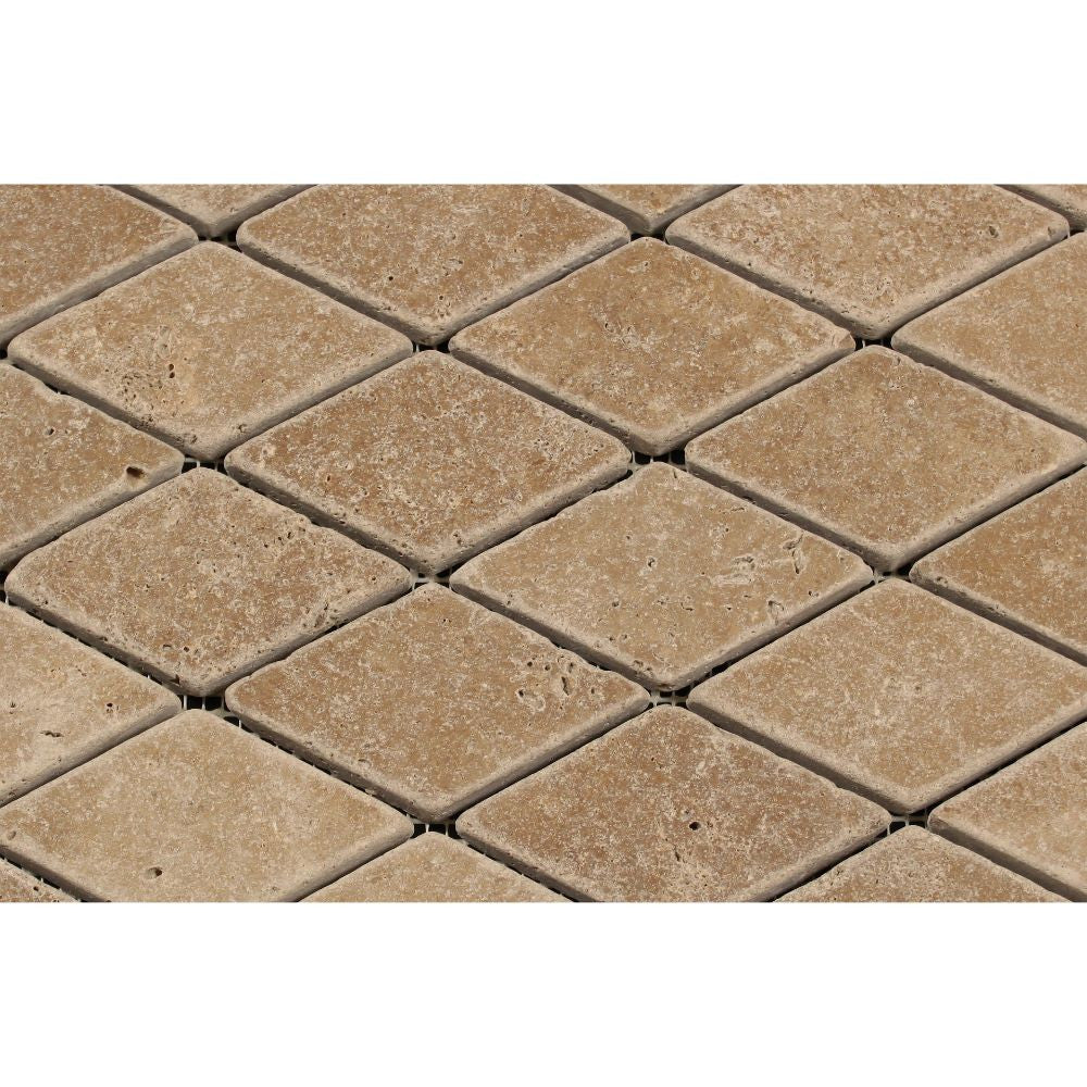 2 x 4 Tumbled Noce Travertine Diamond Mosaic Tile - Tilephile