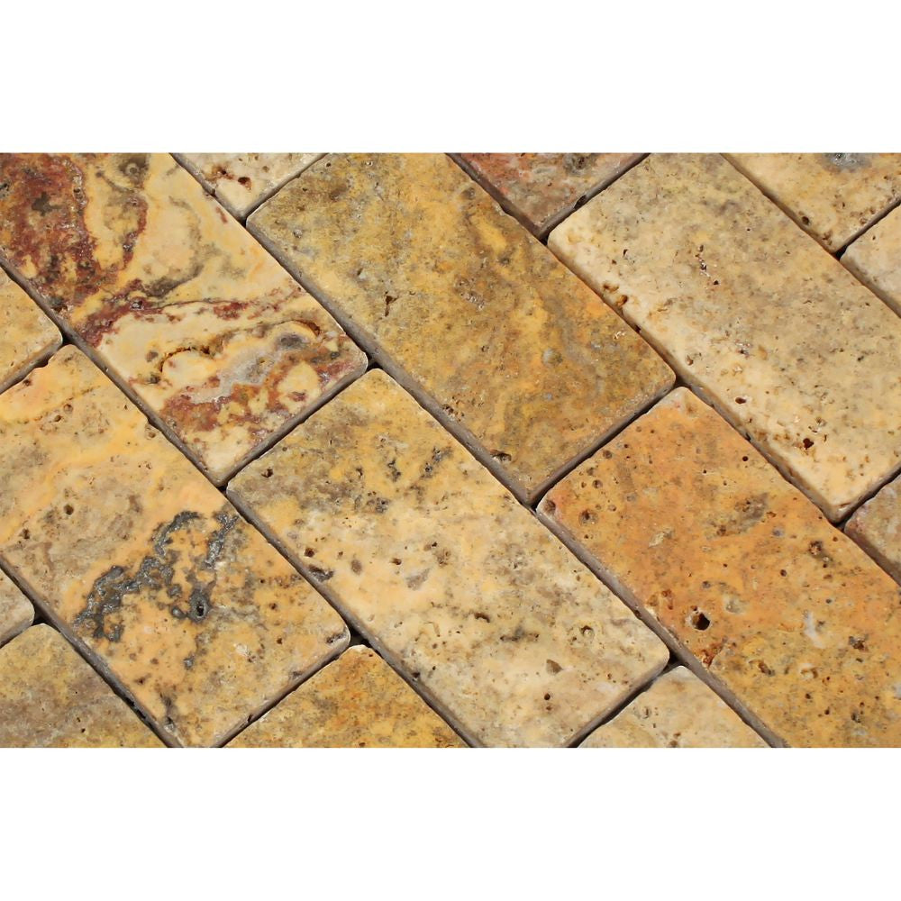 2 x 4 Tumbled Scabos Travertine Brick Mosaic Tile - Tilephile