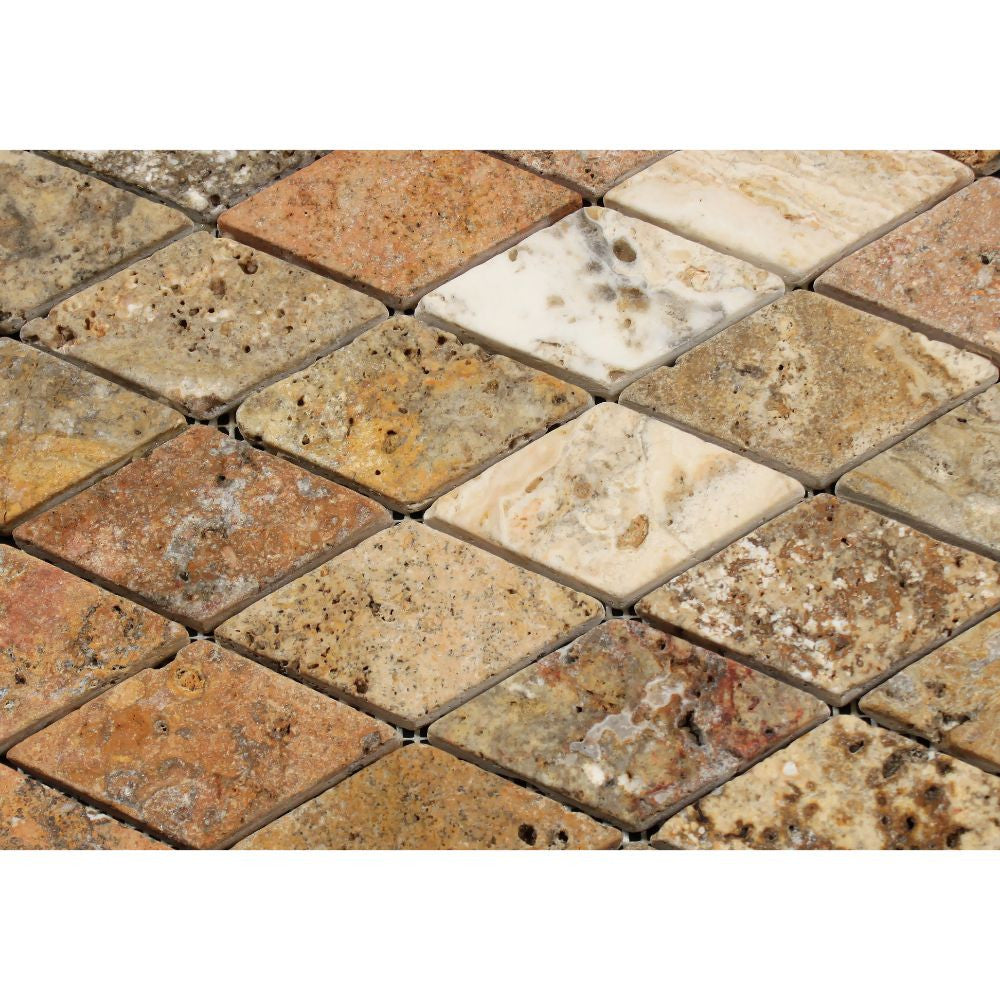 2 x 4 Tumbled Scabos Travertine Diamond Mosaic Tile - Tilephile