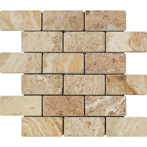 2 x 4 Tumbled Valencia Travertine Brick Mosaic Tile - Tilephile