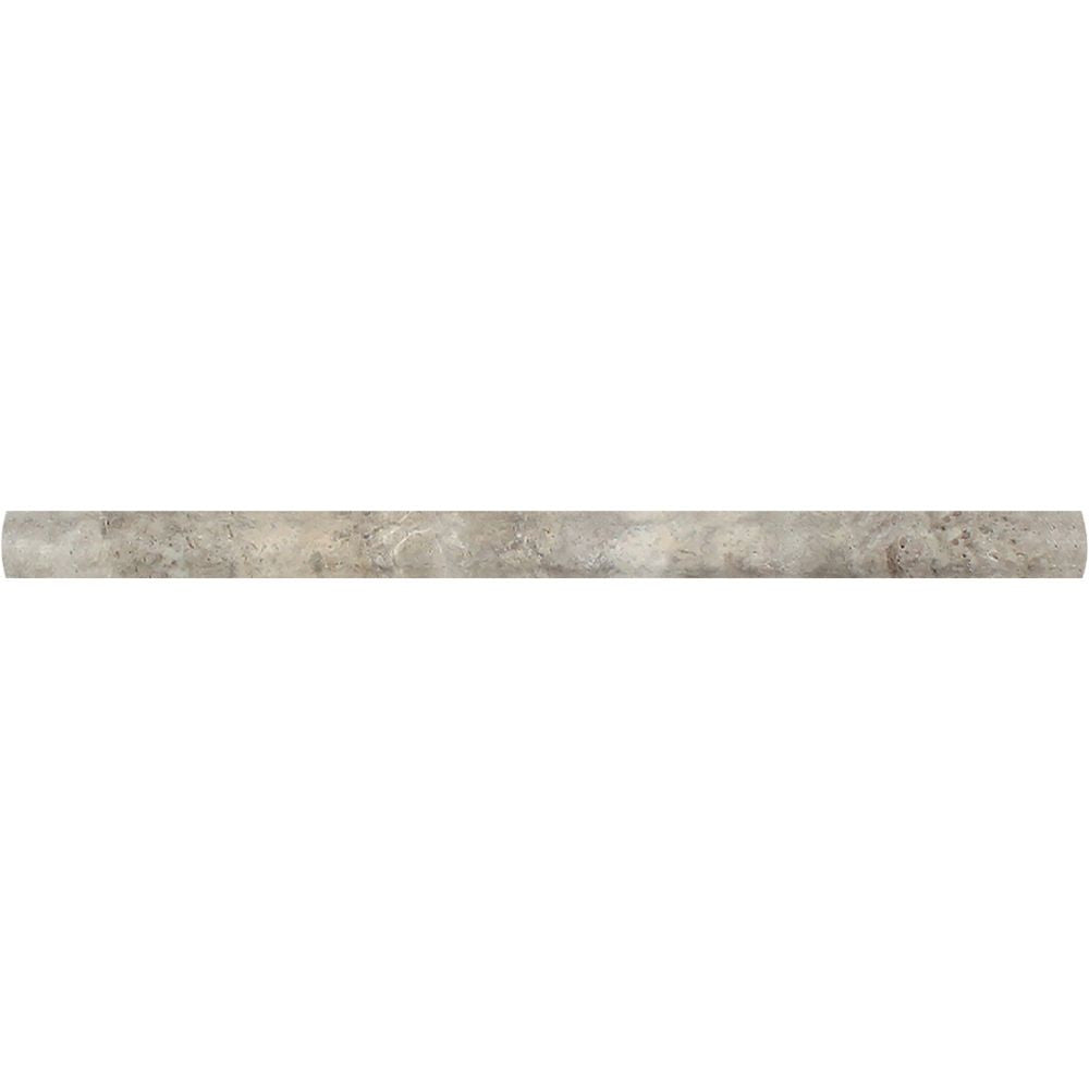 3/4 x 12 Tumbled Silver Travertine Bullnose Liner Sample - Tilephile