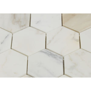 3 x 3 Honed Calacatta Gold Marble Hexagon Mosaic Tile - Tilephile