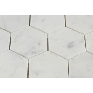 3 x 3 Polished Bianco Carrara Marble Hexagon Mosaic Tile - Tilephile