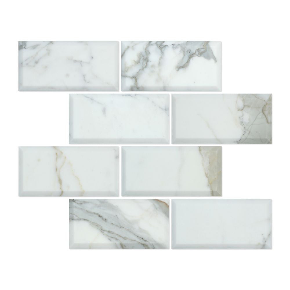 3 x 6 Deep-Beveled Honed Calacatta Gold Marble Tile - Tilephile