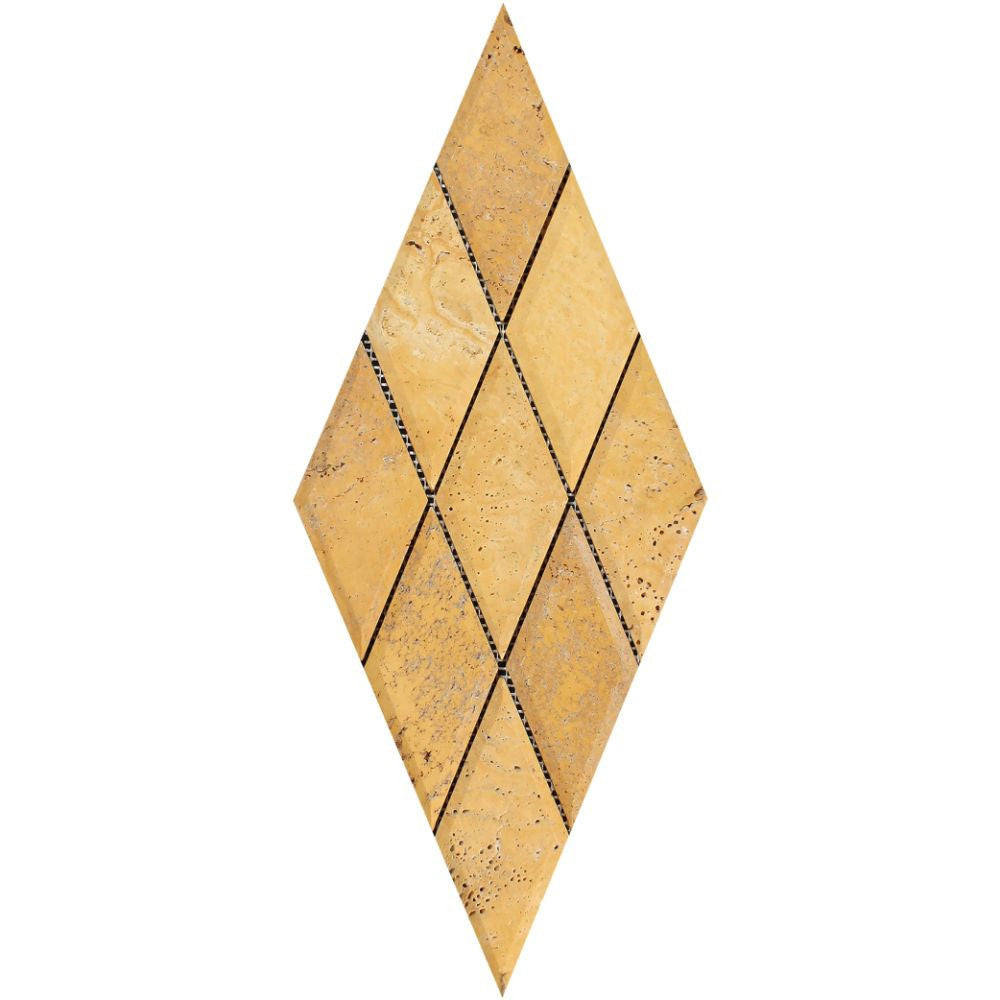 3 x 6 Honed Gold Travertine Deep-Beveled Diamond Mosaic Tile Sample - Tilephile