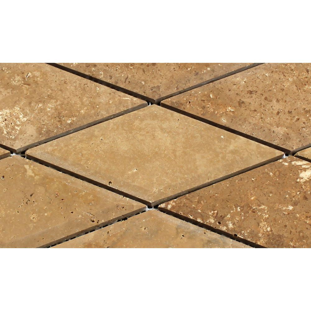 3 x 6 Honed Noce Travertine Deep-Beveled Diamond Mosaic Tile - Tilephile