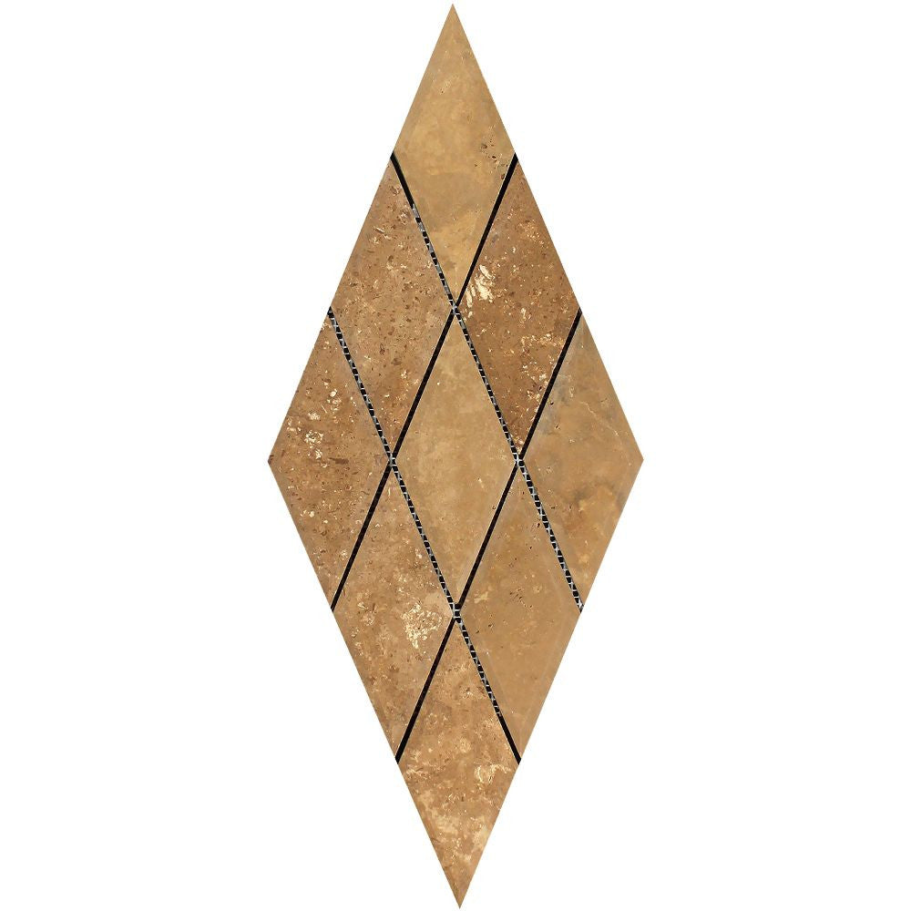 3 x 6 Honed Noce Travertine Deep-Beveled Diamond Mosaic Tile - Tilephile
