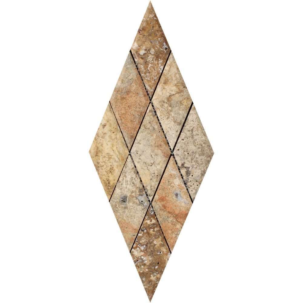 3 x 6 Honed Scabos Travertine Deep-Beveled Diamond Mosaic Tile Sample - Tilephile