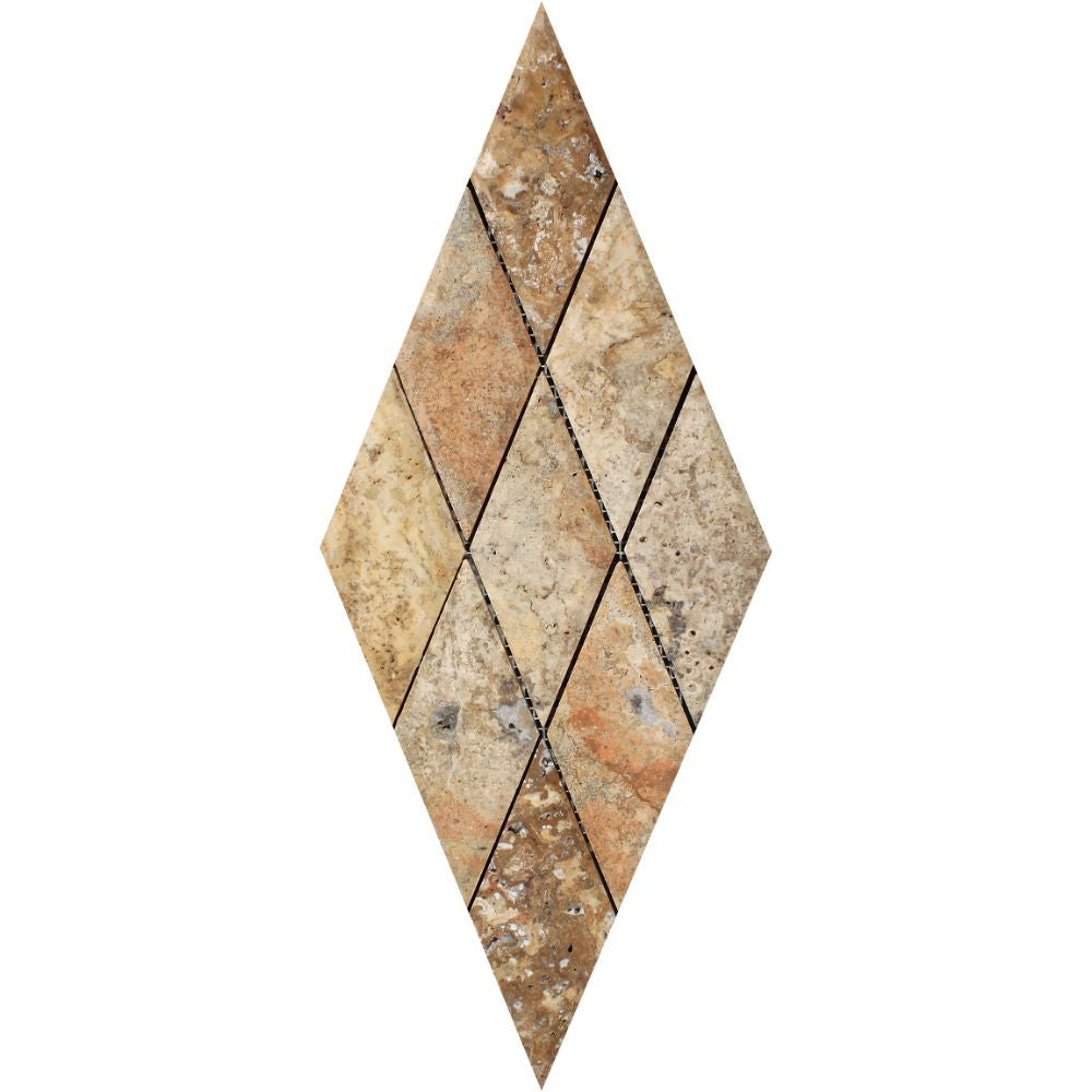 3 x 6 Honed Scabos Travertine Deep-Beveled Diamond Mosaic Tile - Tilephile