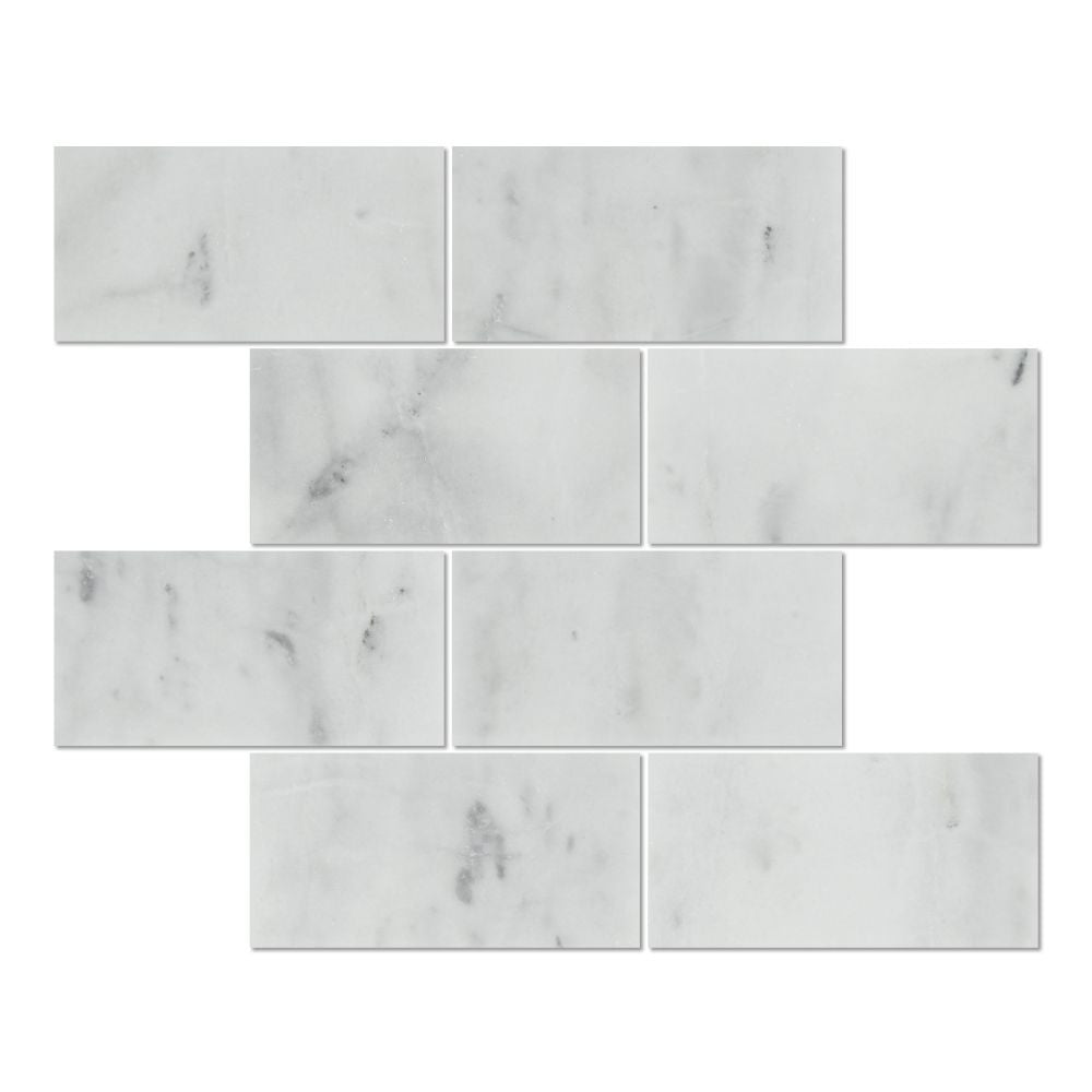3 x 6 Polished Bianco Mare Marble Tile - Tilephile