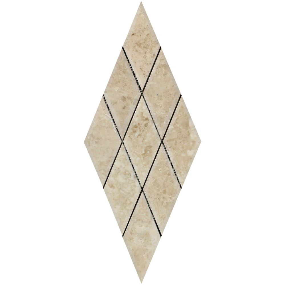 3 x 6 Polished Cappuccino Marble Deep-Beveled Diamond Mosaic Tile Sample - Tilephile
