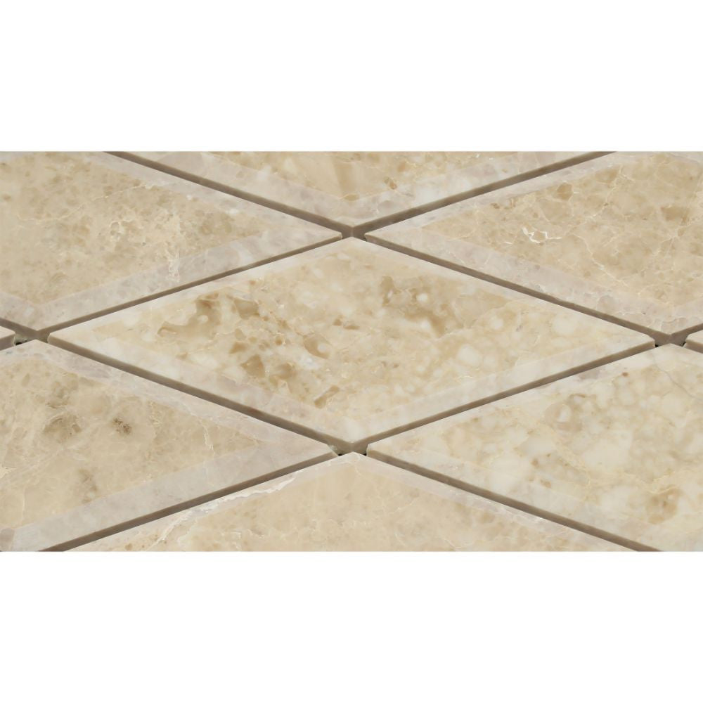 3 x 6 Polished Cappuccino Marble Deep-Beveled Diamond Mosaic Tile - Tilephile