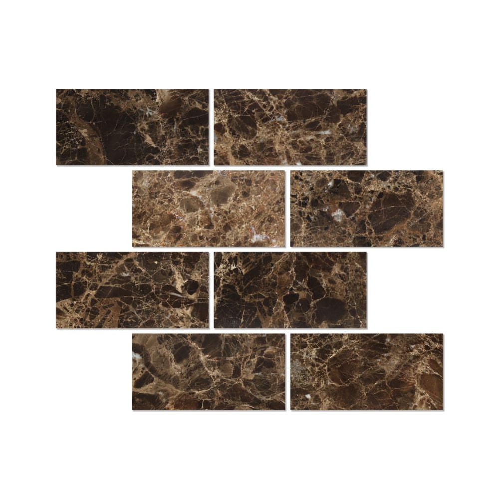 3 x 6 Polished Emperador Dark Marble Tile - Tilephile
