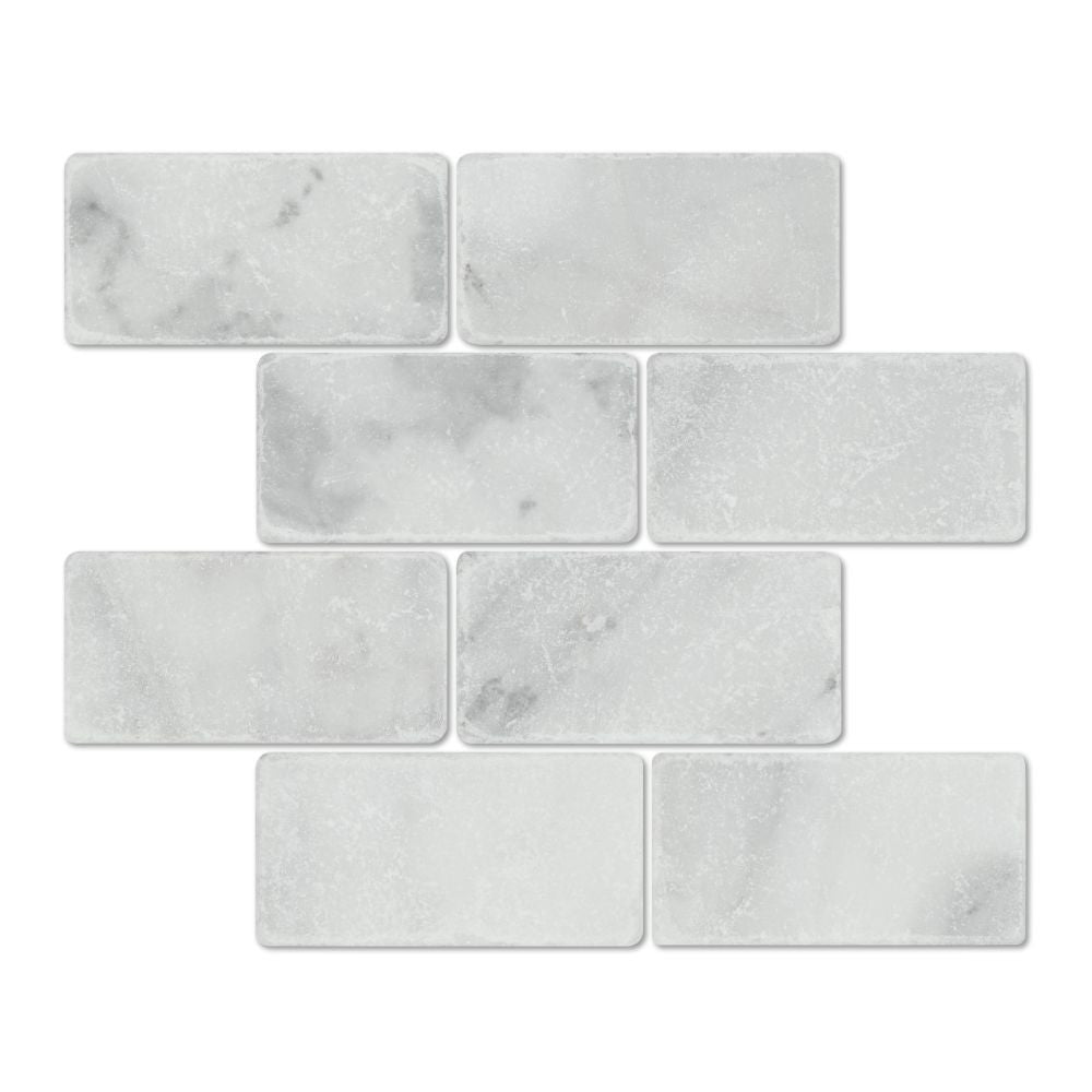 3 x 6 Tumbled Bianco Mare Marble Tile - Tilephile