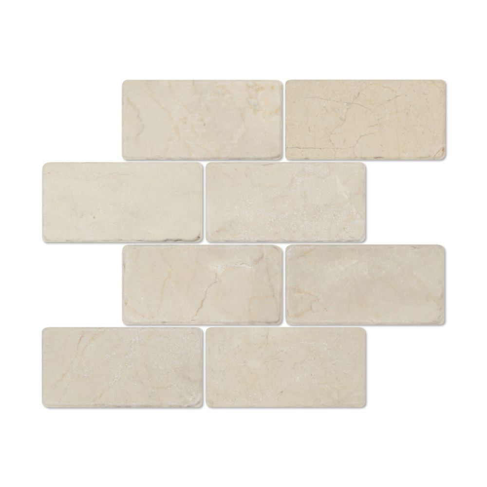 3 x 6 Tumbled Crema Marfil Marble Tile - Tilephile