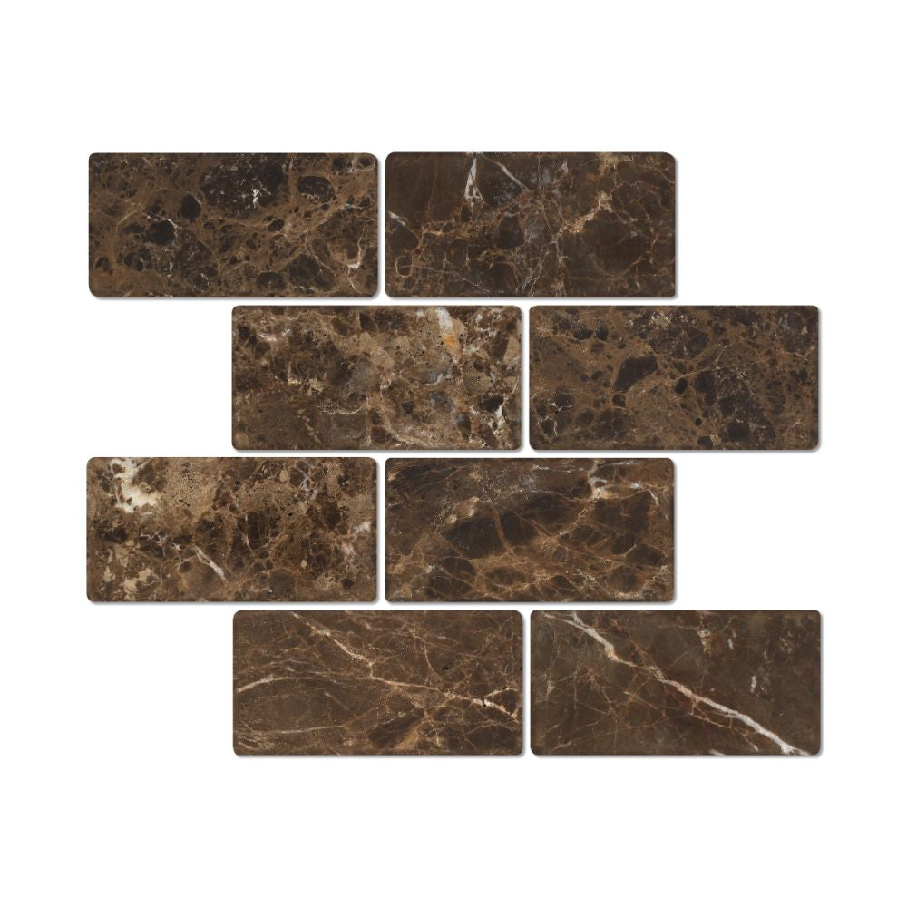 3 x 6 Tumbled Emperador Dark Marble Tile - Tilephile