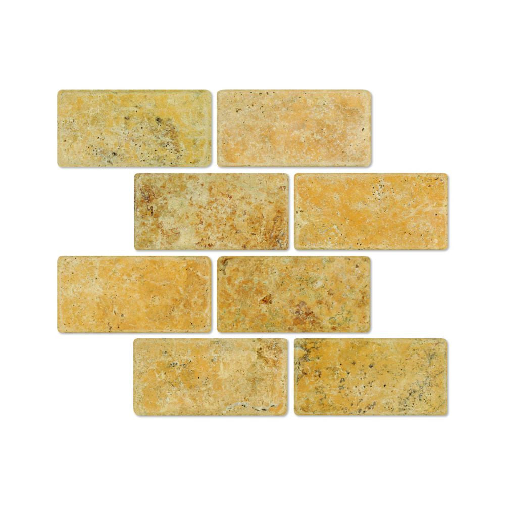 3 x 6 Tumbled Gold Travertine Tile - Tilephile