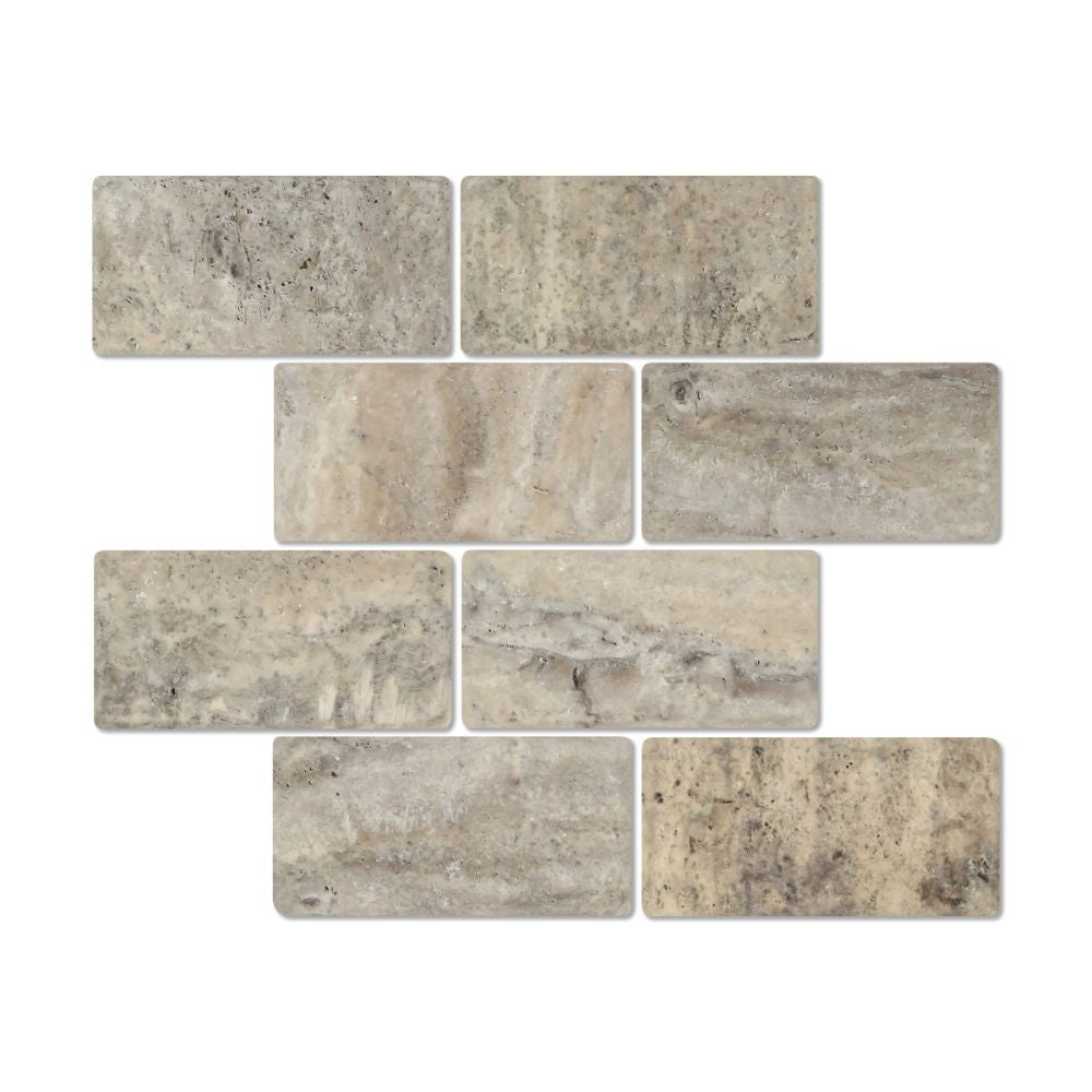 3 x 6 Tumbled Silver Travertine Tile - Tilephile