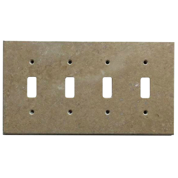 Light Walnut Travertine 4 Toggle Switch Plate Cover - Travertine Wall Plate