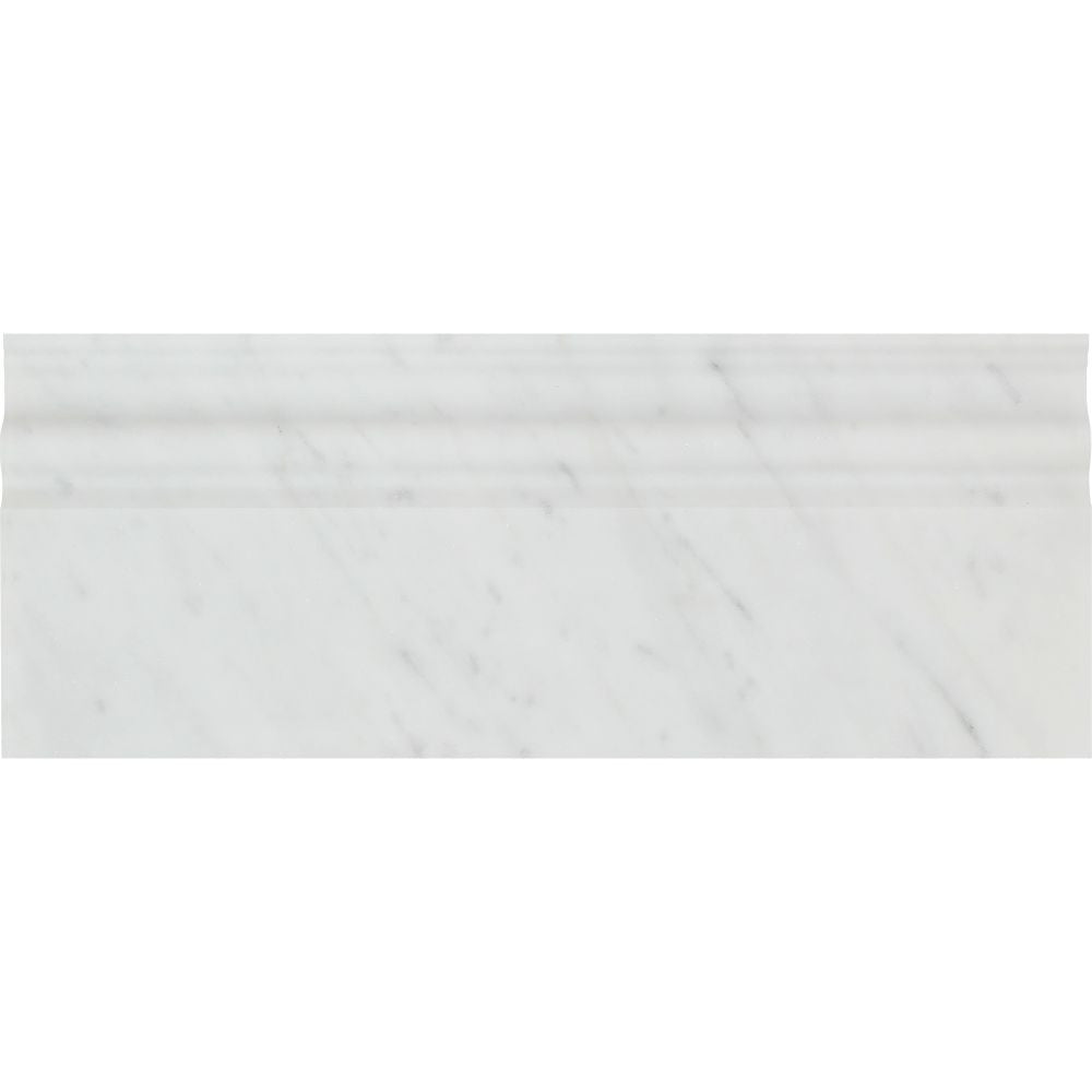 4 3/4 x 12 Honed Bianco Carrara Marble Baseboard Trim Sample - Tilephile