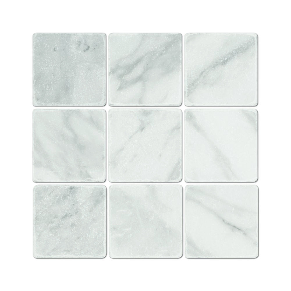 4 x 4 Tumbled Bianco Mare Marble Tile - Tilephile
