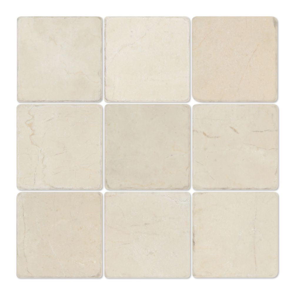 4 x 4 Tumbled Crema Marfil Marble Tile - Tilephile