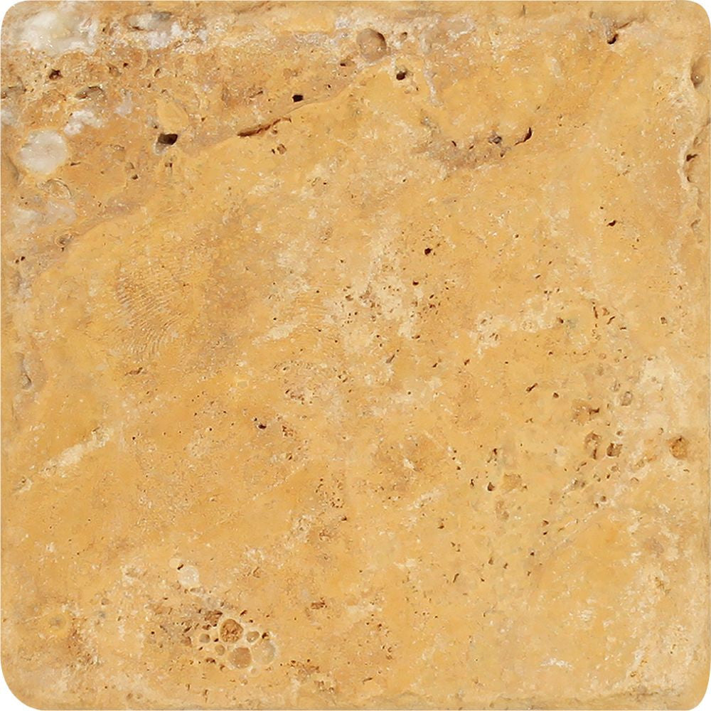 4 x 4 Tumbled Gold Travertine Tile - Tilephile
