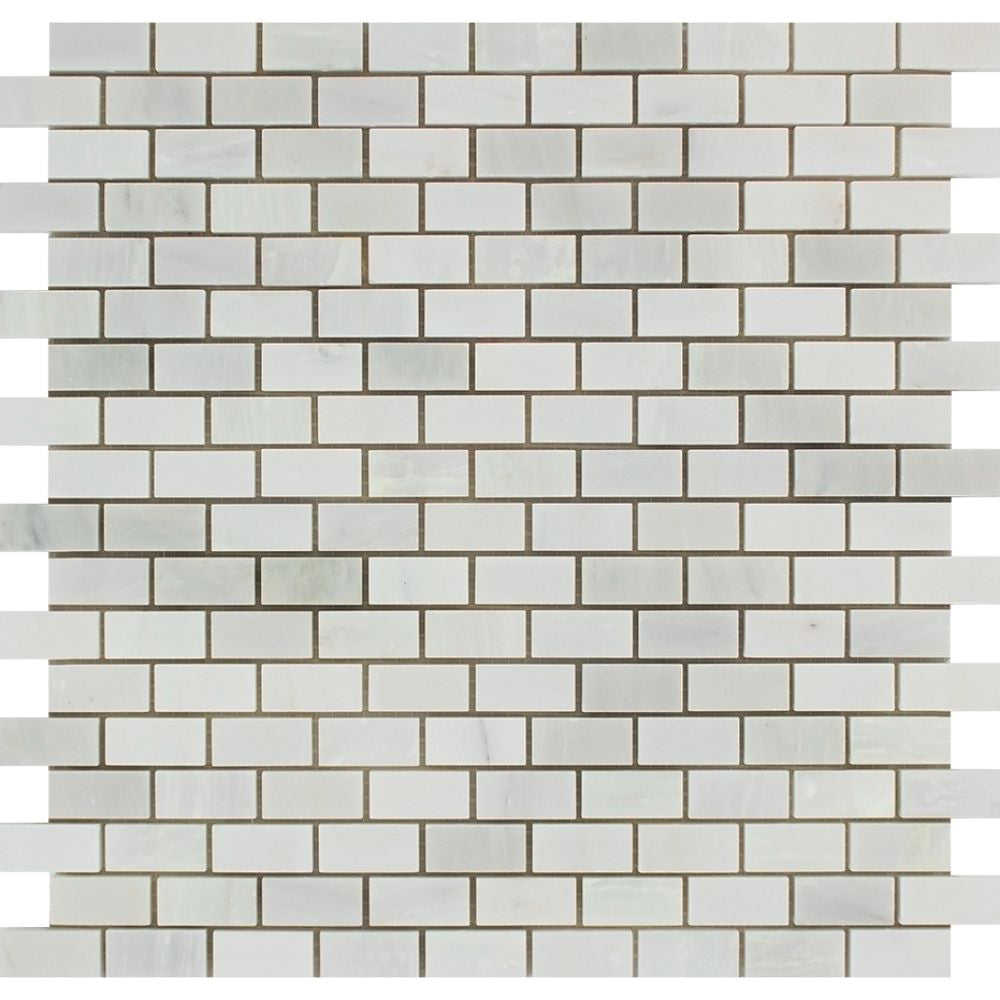 5/8 x 1 1/4 Honed Oriental White Marble Baby Brick Mosaic Tile Sample - Tilephile