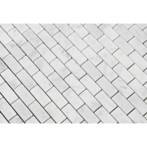 5/8 x 1 1/4 Polished Bianco Carrara Marble Baby Brick Mosaic Tile - Tilephile