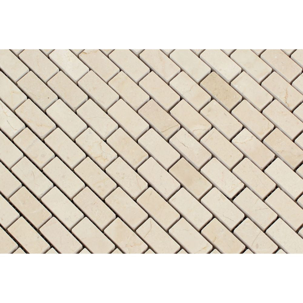5/8 x 1 1/4 Polished Crema Marfil Marble Baby Brick Mosaic Tile - Tilephile