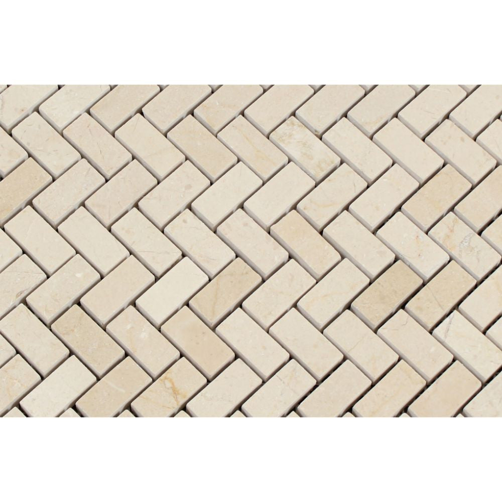 5/8 x 1 1/4 Polished Crema Marfil Marble Herringbone Mosaic Tile - Tilephile
