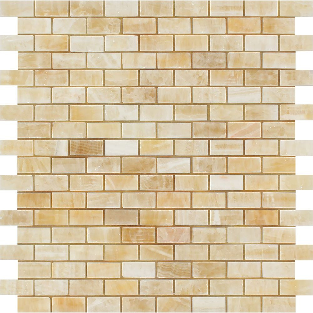 5/8 x 1 1/4 Polished Honey Onyx Baby Brick Mosaic Tile Sample - Tilephile