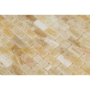 5/8 x 1 1/4 Polished Honey Onyx Baby Brick Mosaic Tile - Tilephile