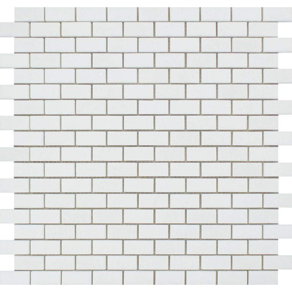 5/8 x 1 1/4 Polished Thassos White Marble Baby Brick Mosaic Tile - Tilephile