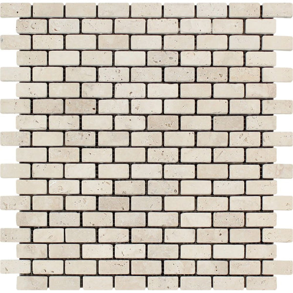 5/8 x 1 1/4 Tumbled Ivory Travertine Baby Brick Mosaic Tile - Tilephile