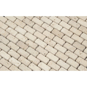 5/8 x 1 1/4 Tumbled Ivory Travertine Baby Brick Mosaic Tile - Tilephile