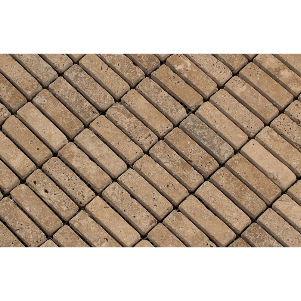 5/8 x 2 Tumbled Noce Travertine Single-Strip Mosaic Tile - Tilephile