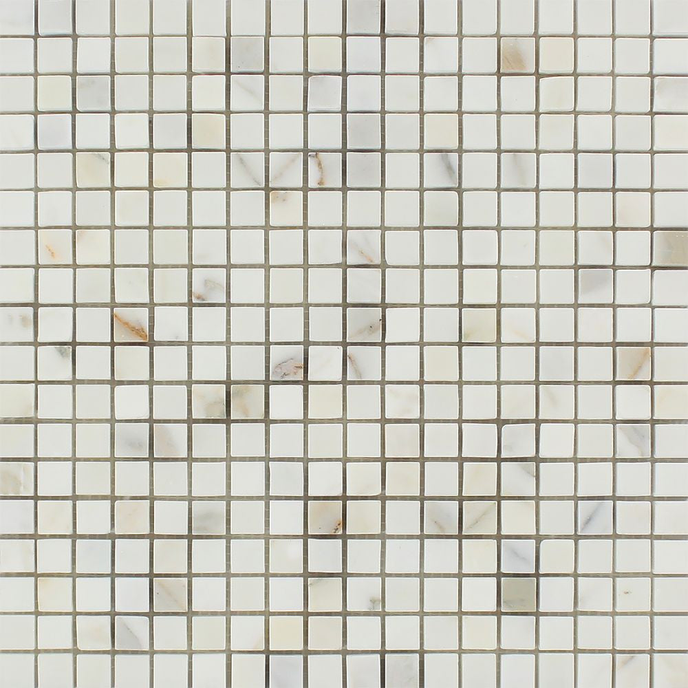 5/8 x 5/8 Polished Calacatta Marble Gold Mosaic Tile - Tilephile