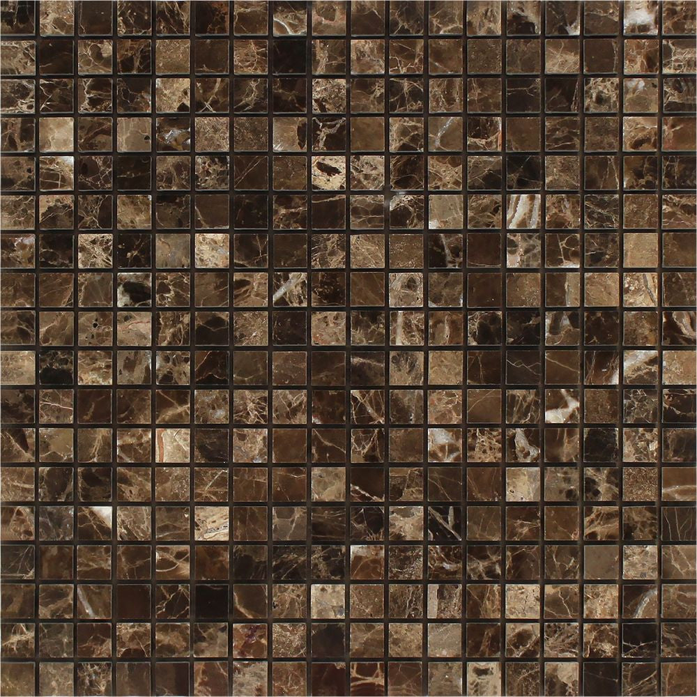 5/8 x 5/8 Polished Emperador Dark Marble Mosaic Tile Sample - Tilephile