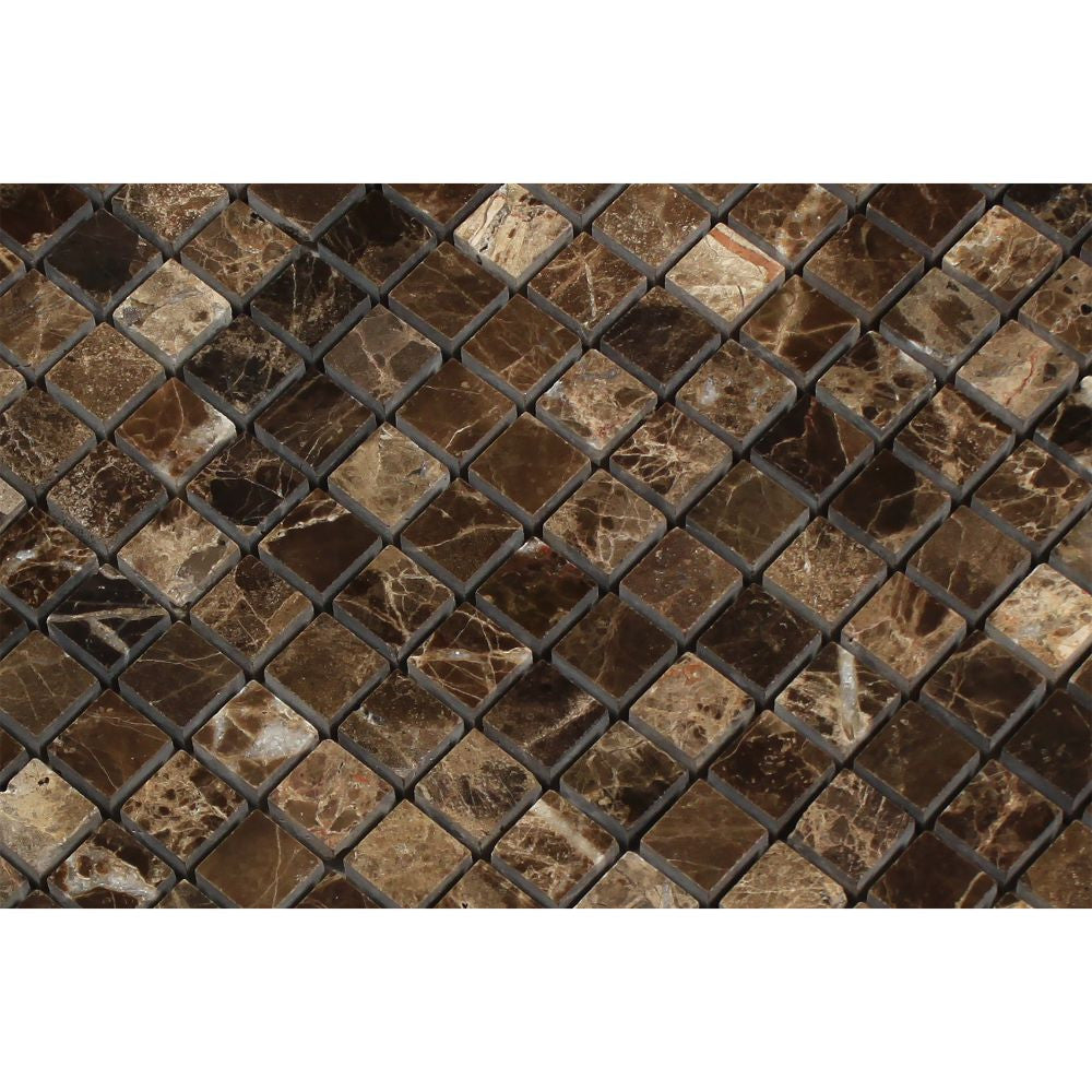 5/8 x 5/8 Polished Emperador Dark Marble Mosaic Tile - Tilephile