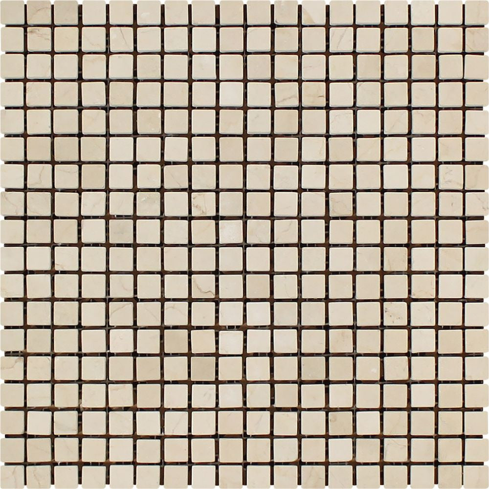 5/8 x 5/8 Tumbled Crema Marfil Marble Mosaic Tile - Tilephile