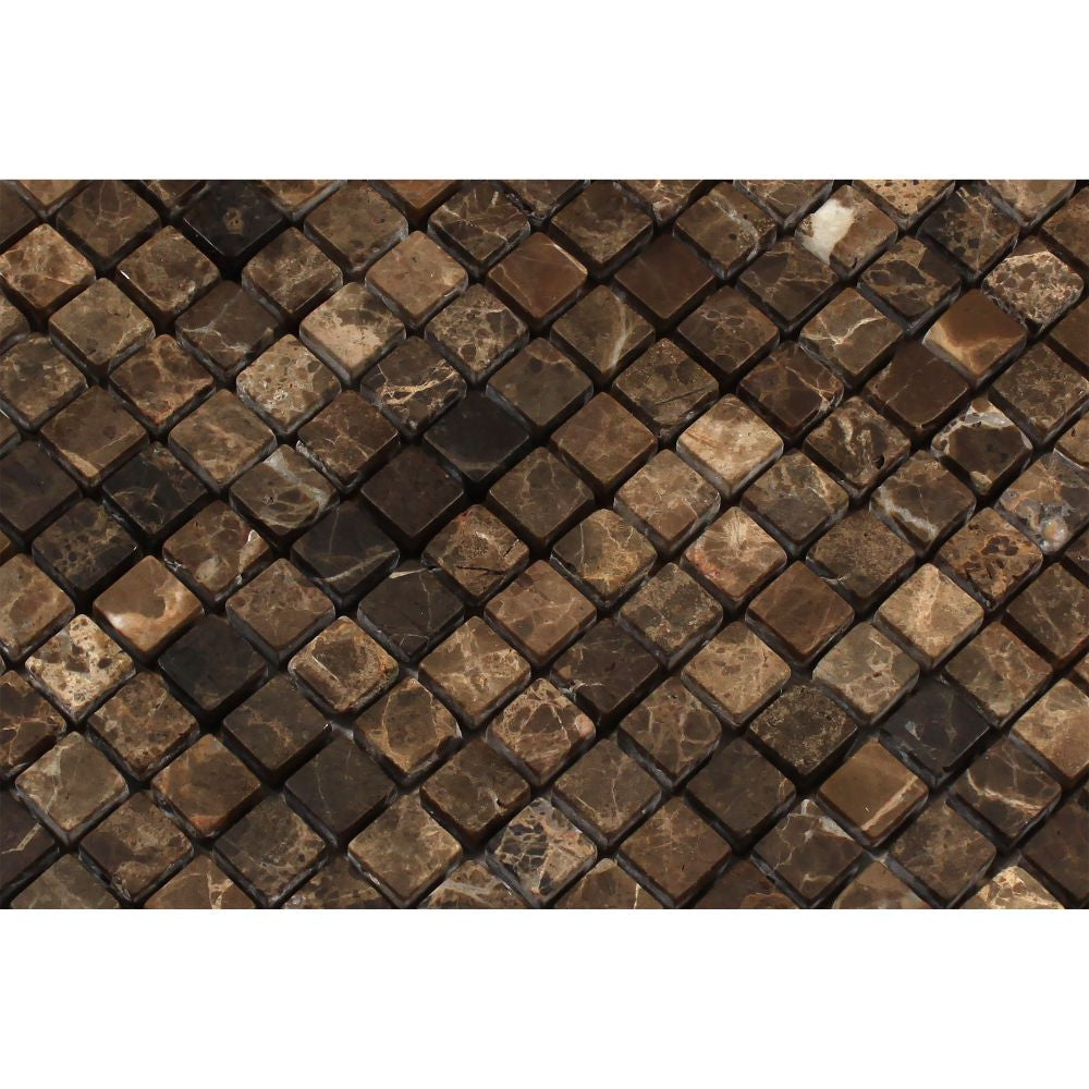 5/8 x 5/8 Tumbled Emperador Dark Marble Mosaic Tile - Tilephile
