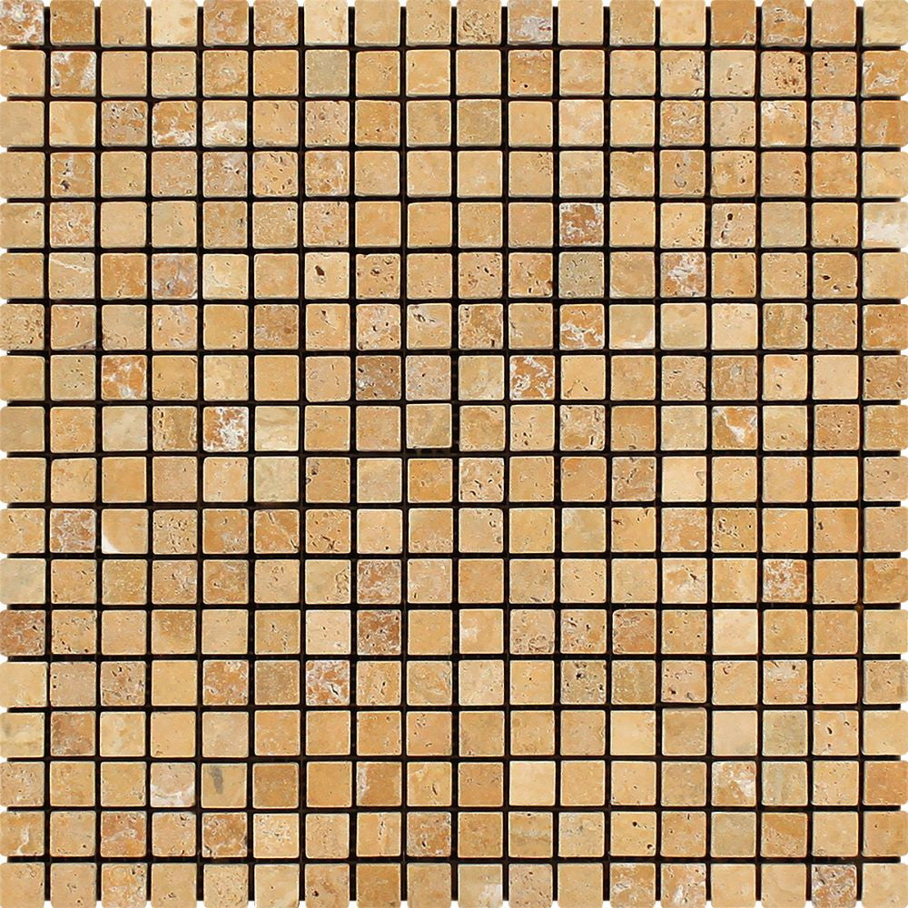 5/8 x 5/8 Tumbled Gold Travertine Mosaic Tile - Tilephile