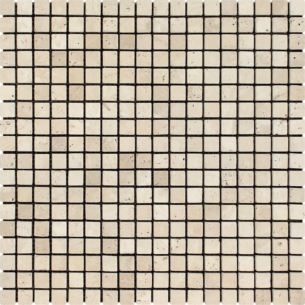 5/8 x 5/8 Tumbled Ivory Travertine Mosaic Tile Sample - Tilephile, image size:1000x1000