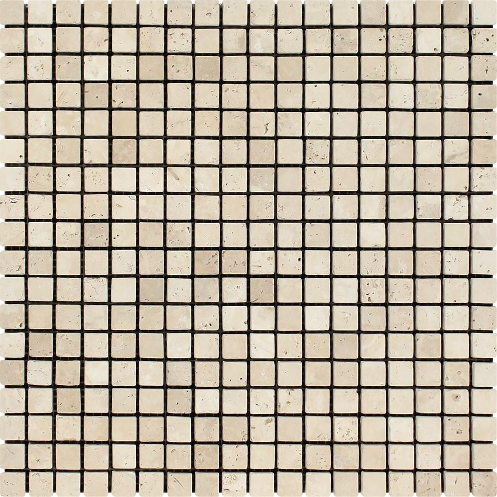 5/8 x 5/8 Tumbled Ivory Travertine Mosaic Tile Sample - Tilephile