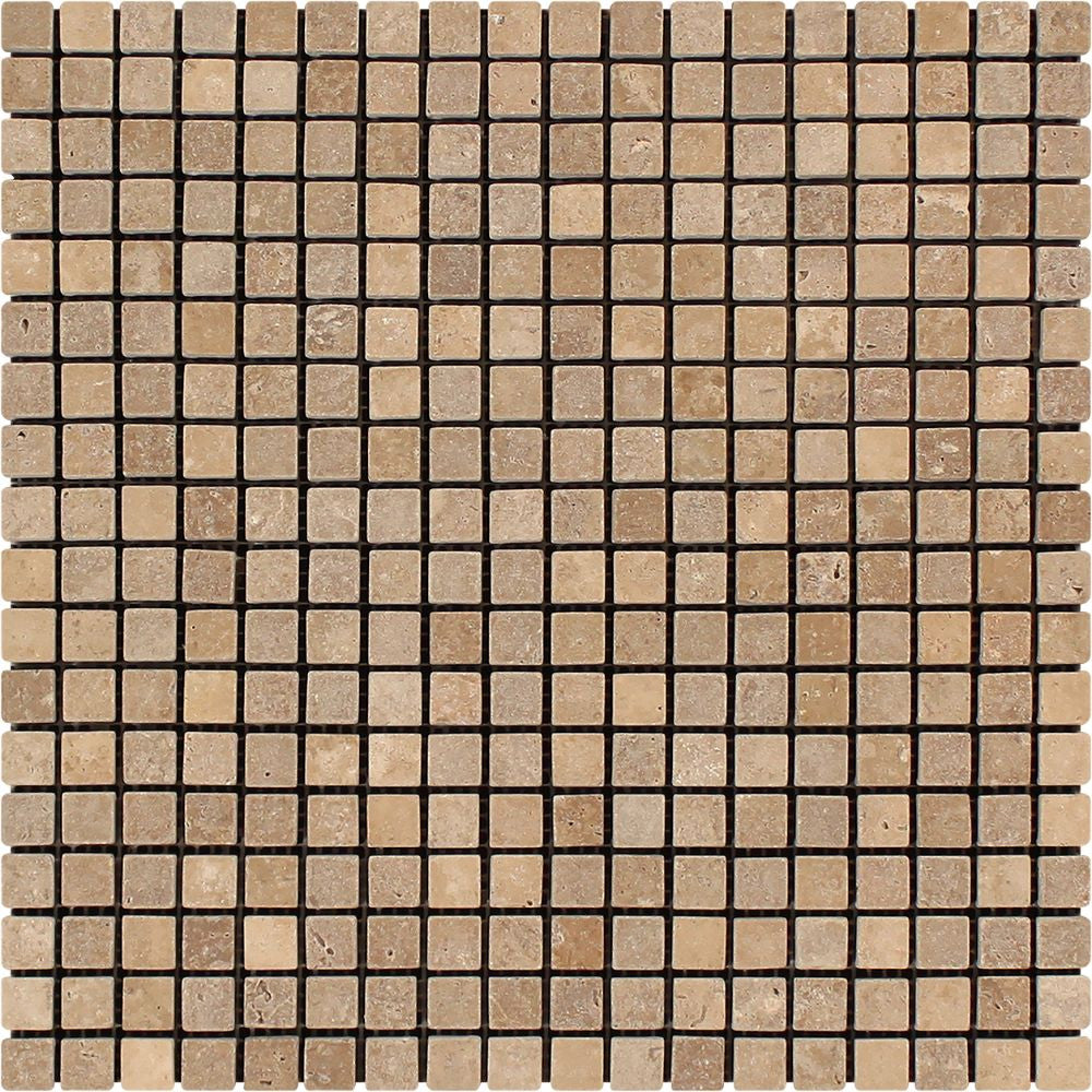 5/8 x 5/8 Tumbled Noce Travertine Mosaic Tile Sample - Tilephile